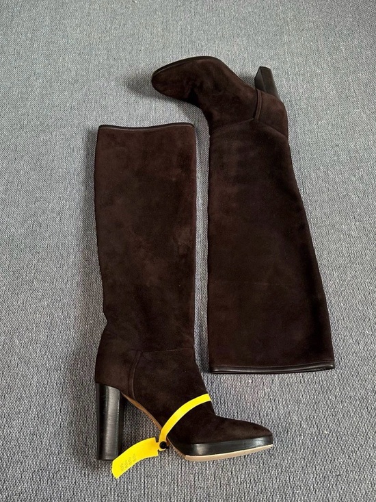 Loro Piana Shoes - Loro Piana Dark Brown Suede Over-the-Knee Boot